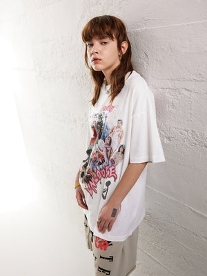 Liber Men's SS Hip-Hop Printed Round Neck Short Sleeve Loose T-Shirt
