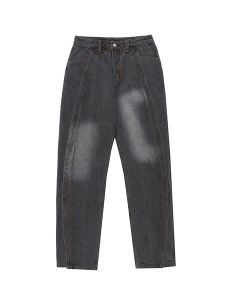 Liber men's SS hip-hop denim, distressed mid-waist loose trousers