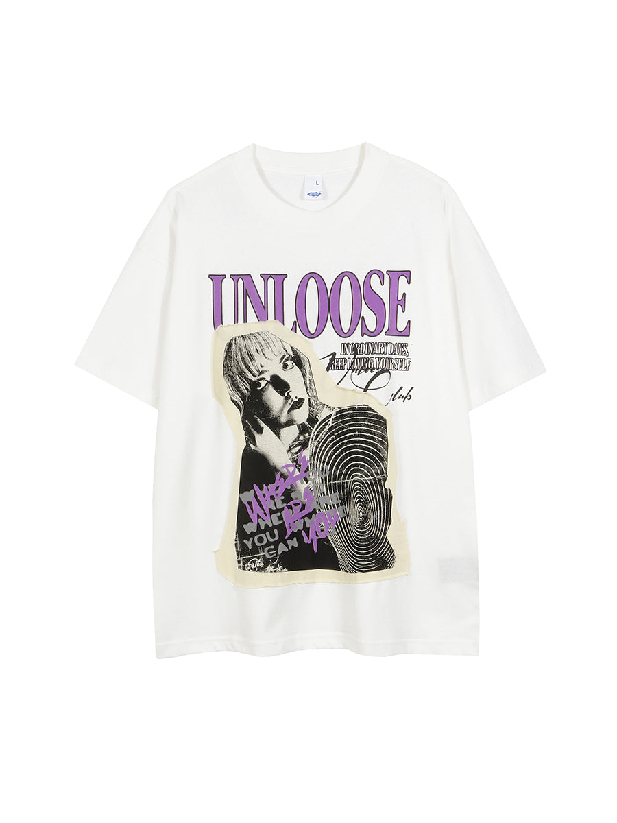 Liber Men's SS Hip-Hop Printed Round Neck Short Sleeve Loose T-Shirt