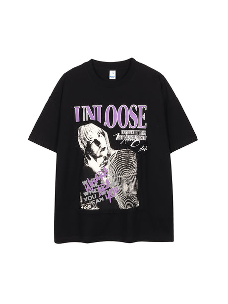 Liber Men's SS Hip-Hop Printed Round Neck Short Sleeve Loose T-Shirt