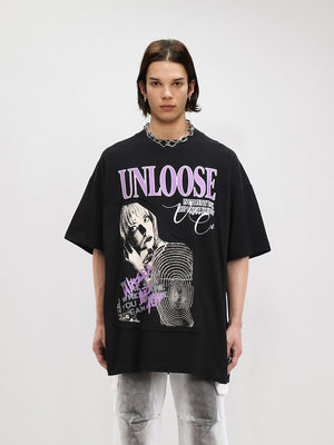 Liber Men's SS Hip-Hop Printed Round Neck Short Sleeve Loose T-Shirt
