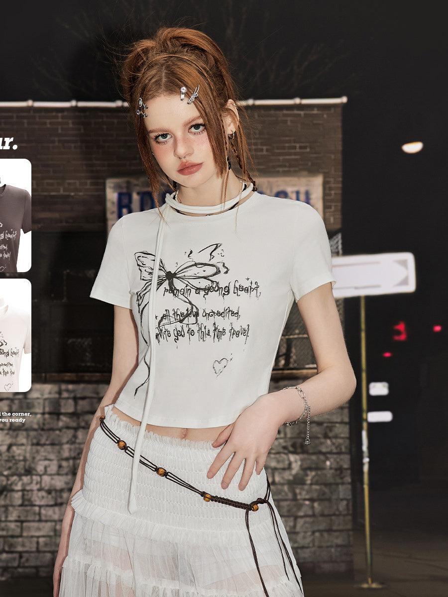 Liber Summer Women's Butterfly Print Short Sleeve T-Shirt