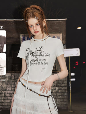 Liber Summer Women's Butterfly Print Short Sleeve T-Shirt