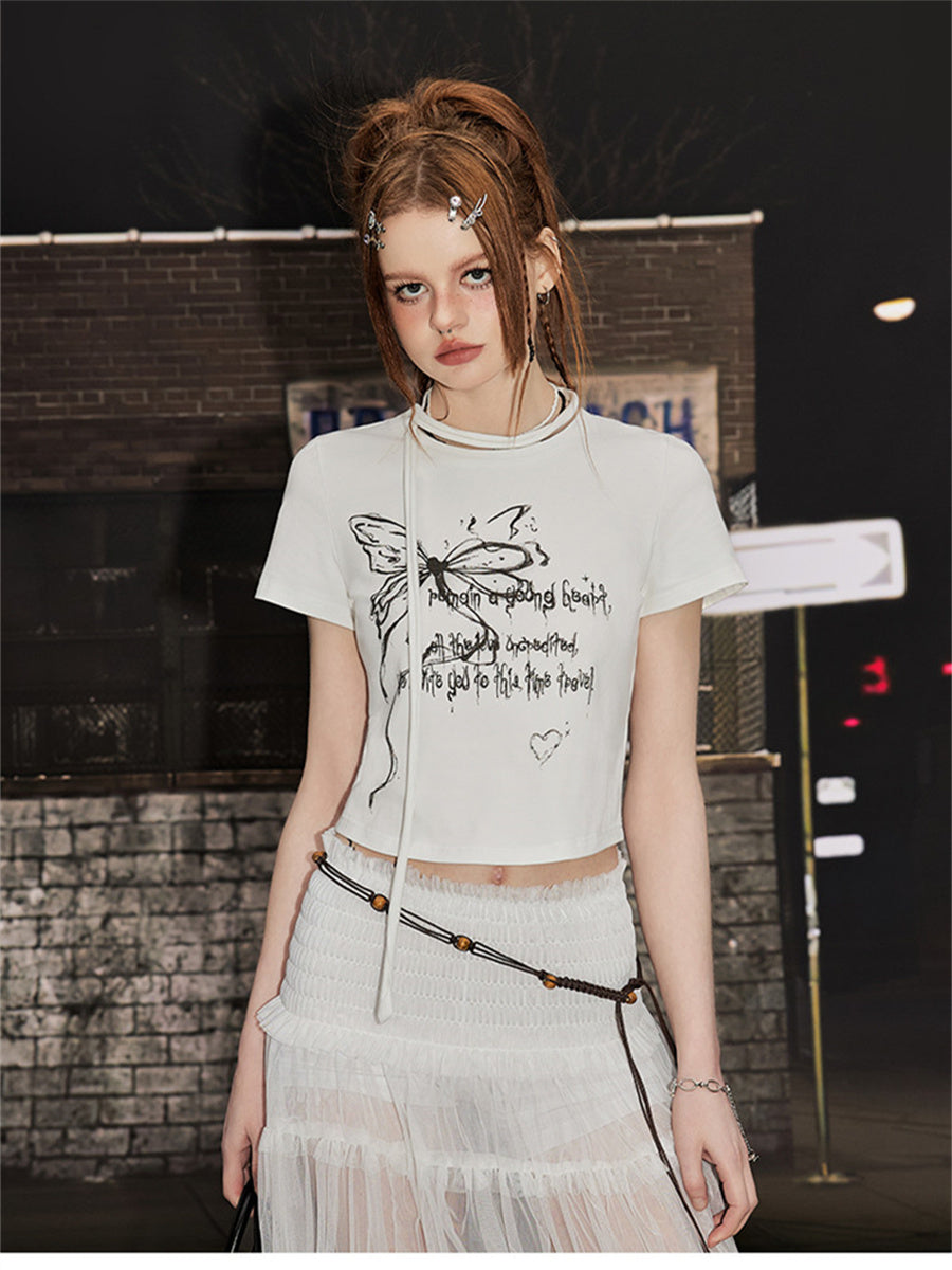 Liber Summer Women's Butterfly Print Short Sleeve T-Shirt