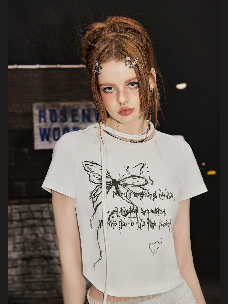 Liber Summer Women's Butterfly Print Short Sleeve T-Shirt