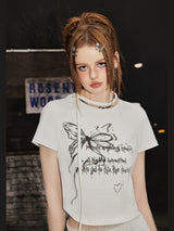 Liber Summer Women's Butterfly Print Short Sleeve T-Shirt