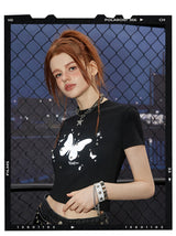 Liber Summer Women's Y2K Hot Girl Butterfly Round Neck T-Shirt