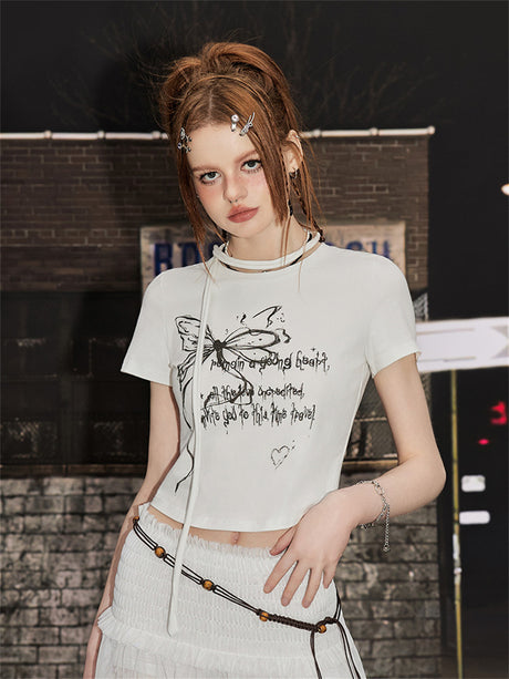 Liber Summer Women's Butterfly Print Short Sleeve T-Shirt