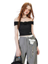 Liber Summer Women's Flower Design One-shoulder T-shirt