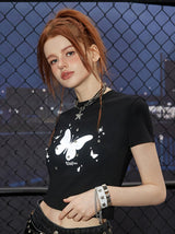 Liber Summer Women's Y2K Hot Girl Butterfly Round Neck T-Shirt