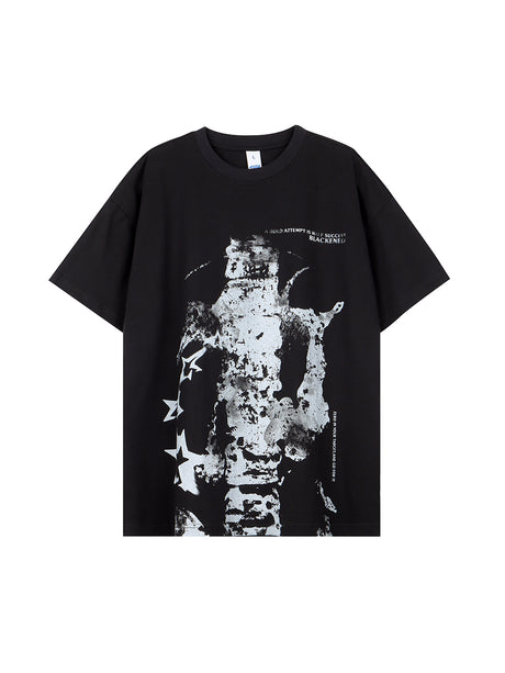 Liber Men's SS Hip-Hop Printed Round Neck Short Sleeve Loose T-Shirt