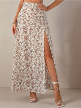 Liber Summer Women's Pastoral Print, Slit A-Line Skirt