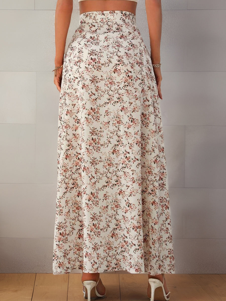 Liber Summer Women's Pastoral Print, Slit A-Line Skirt