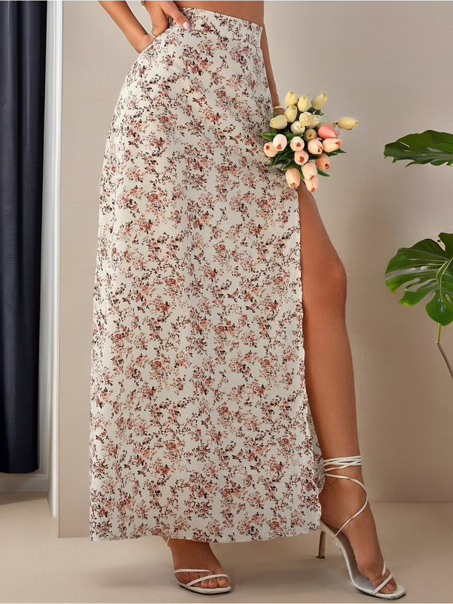 Liber Summer Women's Pastoral Print, Slit A-Line Skirt