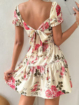 Liber Summer Women's Floral Puff Sleeve Off-sholder Mini Dress