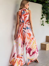 Liber Summer Women's Beach Print Turtleneck Sleeveless Jumpsuit