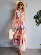 Liber Summer Women's Beach Print Turtleneck Sleeveless Jumpsuit