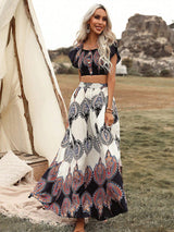 Liber summer women's Bohemian strap braided one-shoulder puff sleeve loose two-piece suit