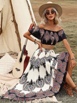 Liber summer women's Bohemian strap braided one-shoulder puff sleeve loose two-piece suit