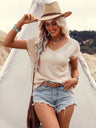 Liber Summer Women's Bohemian Jacquard V-neck Short Sleeve Loose T-shirt