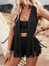 Liber Summer Women's Bohemian Solid Rivet Tassel Vest