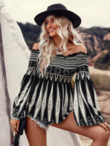 Liber Summer Women's Bohemian One-shoulder Bell Sleeved Blouse