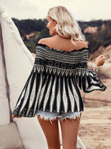 Liber Summer Women's Bohemian One-shoulder Bell Sleeved Blouse