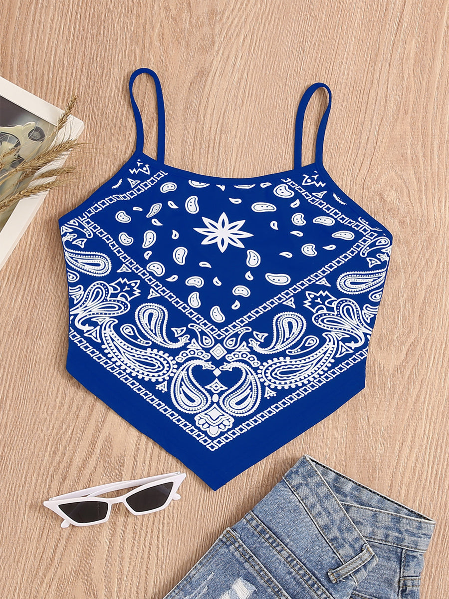 Liber Summer Women's Bohemian Print Square Neck Loose Camisole