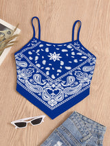 Liber Summer Women's Bohemian Print Square Neck Loose Camisole