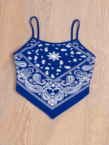 Liber Summer Women's Bohemian Print Square Neck Loose Camisole