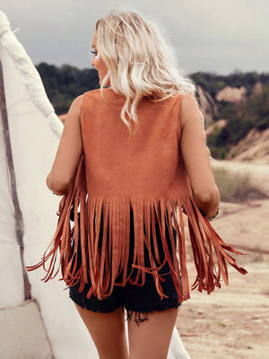Liber Summer Women's Bohemian Solid Color Rivet Loose Vest