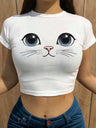 Liber Summer Women's Y2K Hot Girl Print Round Neck Short Sleeve T-Shirt