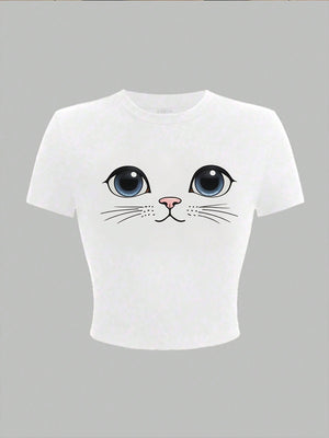 Liber Summer Women's Y2K Hot Girl Print Round Neck Short Sleeve T-Shirt