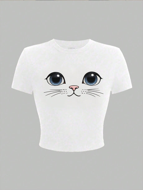 Liber Summer Women's Y2K Hot Girl Print Round Neck Short Sleeve T-Shirt