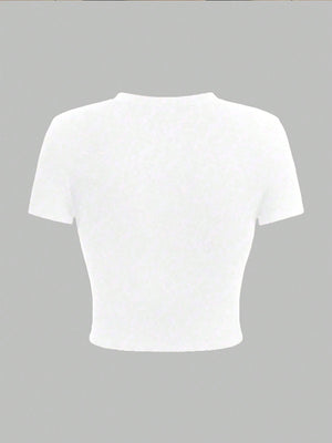 Liber Summer Women's Y2K Hot Girl Print Round Neck Short Sleeve T-Shirt
