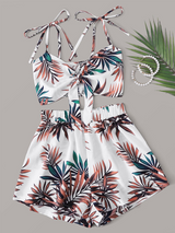 Liber Summer Women's Beach Print V-Neck Sleeveless Loose Two-Piece Suit