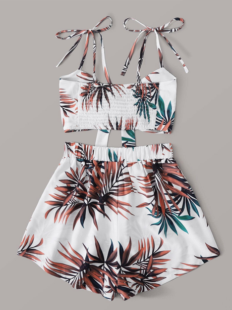 Liber Summer Women's Beach Print V-Neck Sleeveless Loose Two-Piece Suit