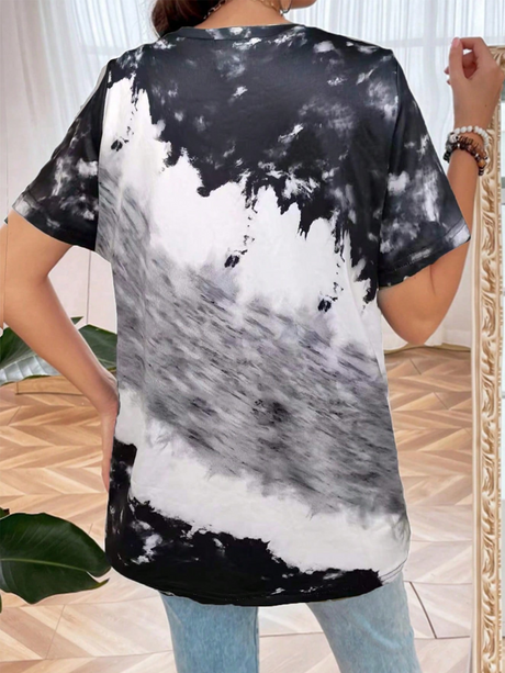 Liber Summer Women's Bohemian Print Tie-Dye Round Neck Short Sleeve Loose T-Shirt