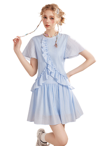 Liber Women's Summer Solid Ruffle Mini&Short Dresses
