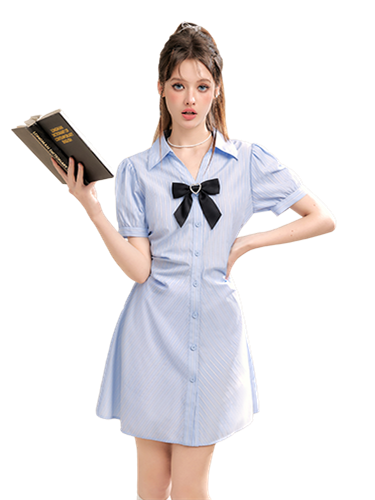 Liber Women's Summer Bow Tie Shirt Dresses