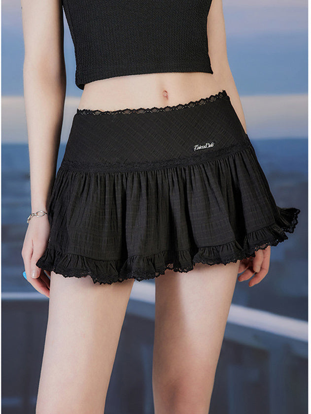 Liber Women's Summer Lace Patchwork Letter Embroidery Skirt