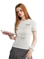 Liber Women's Summer Y2K Letter and Bow Tie Design T-Shirt