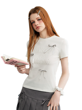Liber Women's Summer Y2K Letter and Bow Tie Design T-Shirt