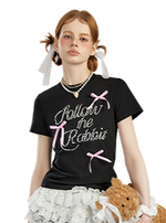 Liber Women's Summer Y2K Letter and Bow Tie Design T-Shirt