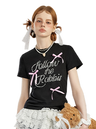 Liber Women's Summer Y2K Letter and Bow Tie Design T-Shirt