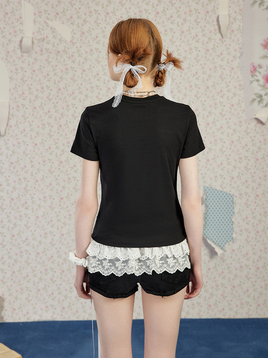 Liber Women's Summer Y2K Letter and Bow Tie Design T-Shirt