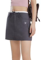 Liber Women's Summer Solid Letter Embroidery Suit Fabric Skirt