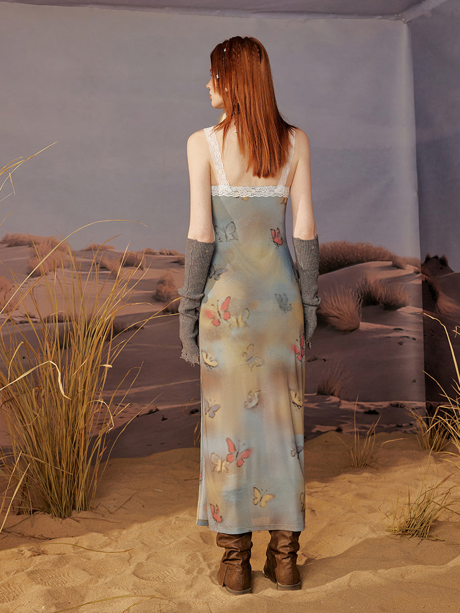 Liber Women's Summer Y2K Butterfly Printed Strapped Maxi Dresses