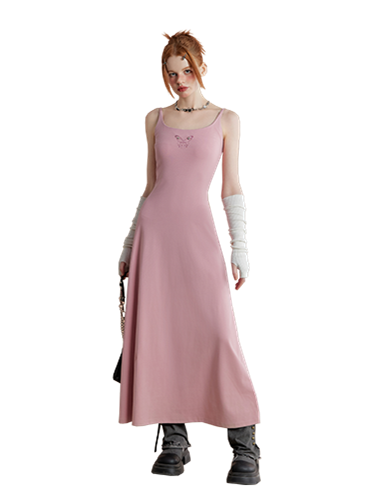 Liber Women's Summer Y2K Solid Butterfly Pattern Strapped Maxi Dresses