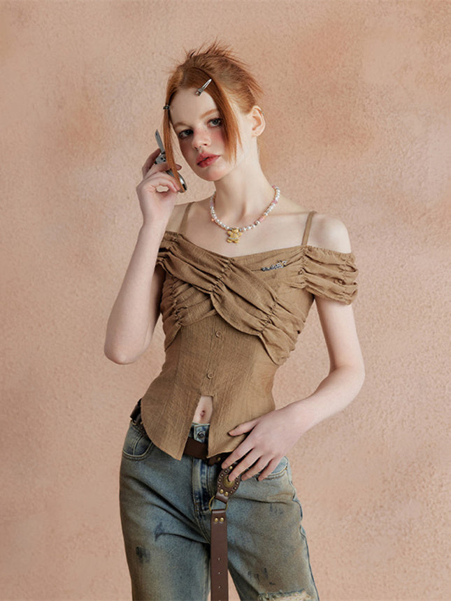 Liber Women's Summer Y2K Slit One-shoulder Camisole